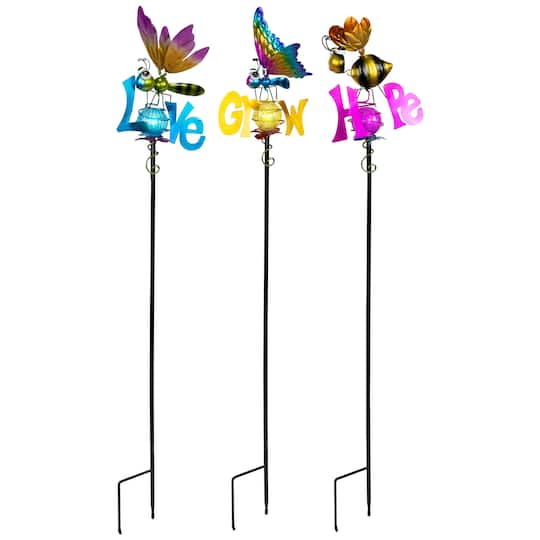 3ft. Solar Lighted Grow, Love, & Hope Outdoor Garden Stakes
